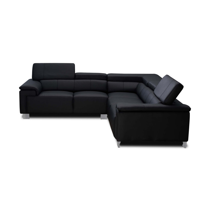 Camuto 5 Seater Genuine Leather Corner Sofa , Black