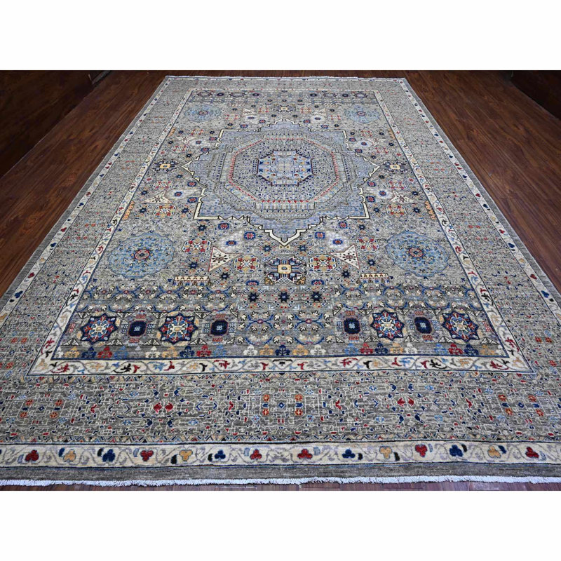 Tapis oriental gris 100% laine noué à la main 9 pi 11 po x 14 pi 3 po Dynasty 14th Century