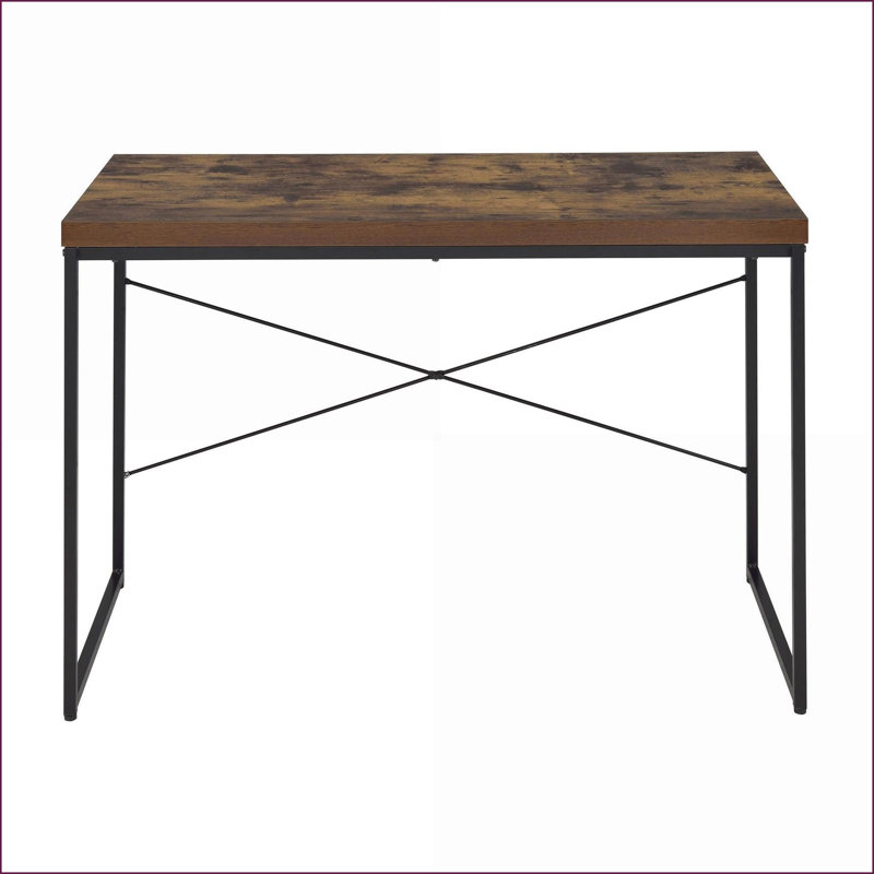 Desks, Industrial Weathered Oak &amp; Writing Desk with Metal Sled Base | Wood+Metal, Brown