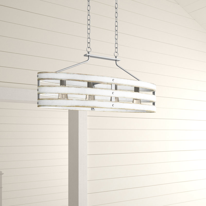 Eidanas 4 - Light Dimmable Kitchen Island Modern Linear Chandelier, Antique White, Galvanized