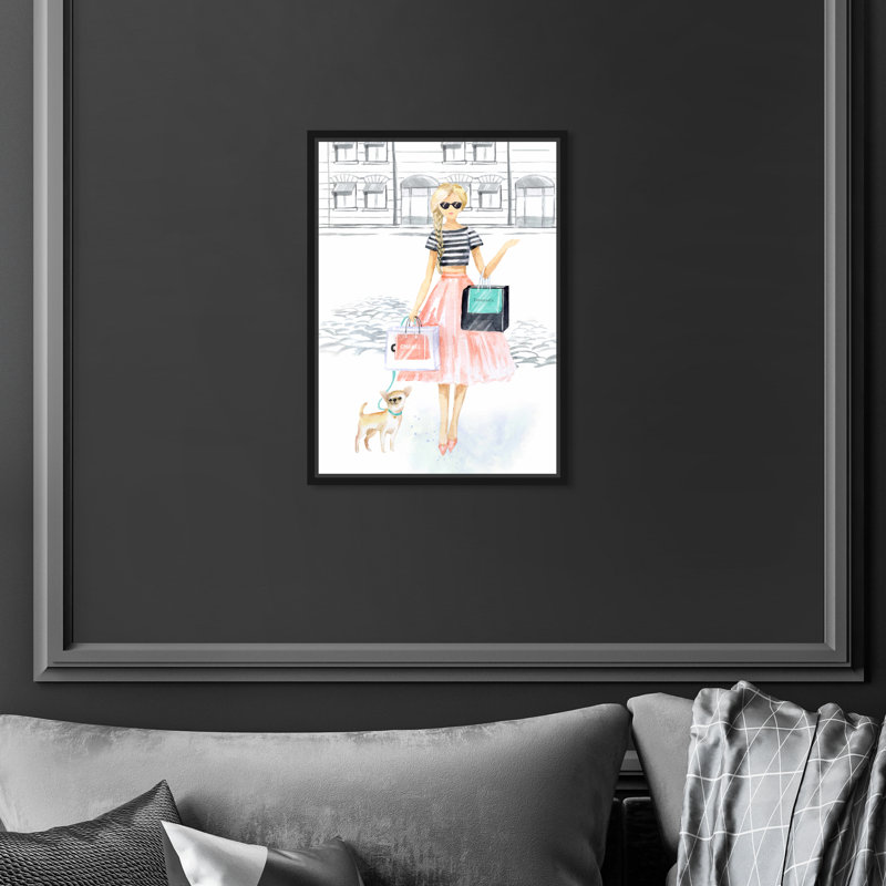 Fashion And Glam " Fashion And Glam Glam Girl De Paseo Outfits " by Oliver Gal Painting Print, 24" H x 36" W, Black Framed