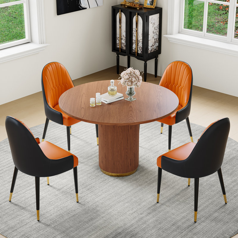 Ensemble de salle à manger pour 4 personnes, Brun, Noir / Orange