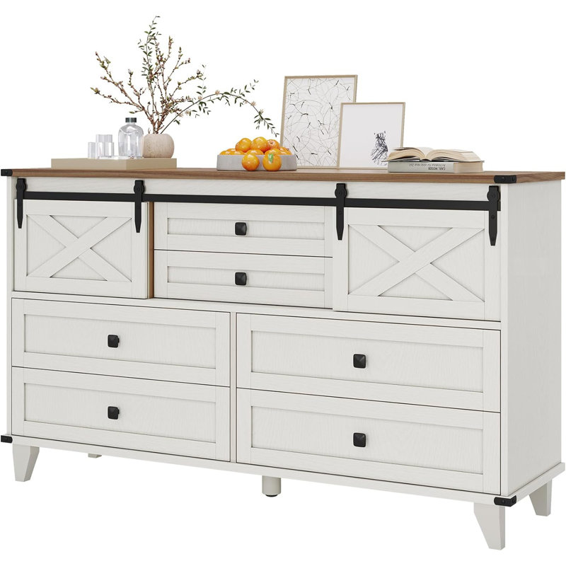 Commode 6 tiroirs Serhei, Brun / blanc