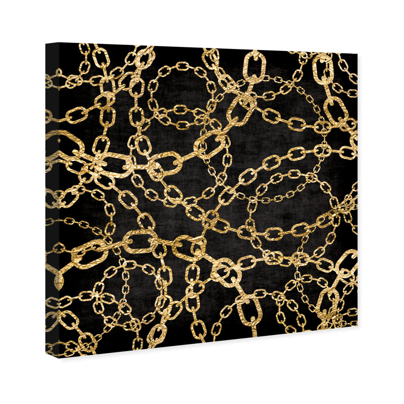 Gold Chains on Black Canvas Wall Art, 20" x 20"