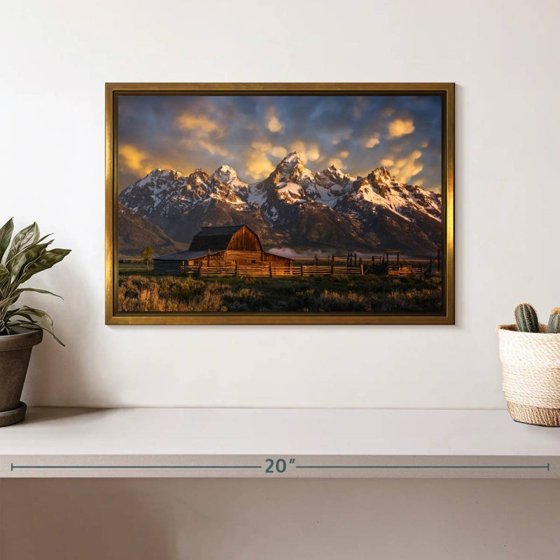 Mormon Row Barn, Cadre flottant doré, 13 po x 9 po