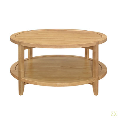 Round Wooden Coffee Table With Bottom Shelf