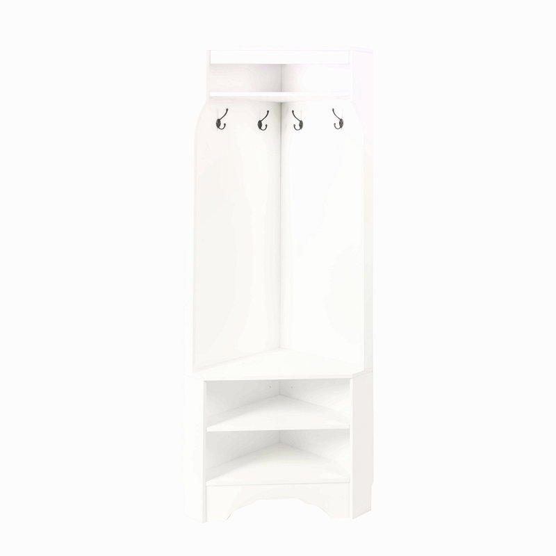 Minimalist Corner Hall Tree With Shoe Bench, Versatile Entryway Coat Rack With 4 Hooks, Corner Cabinet With Adjustable Shelf For Hallway, Living Room, 29.5''W*71.6''H