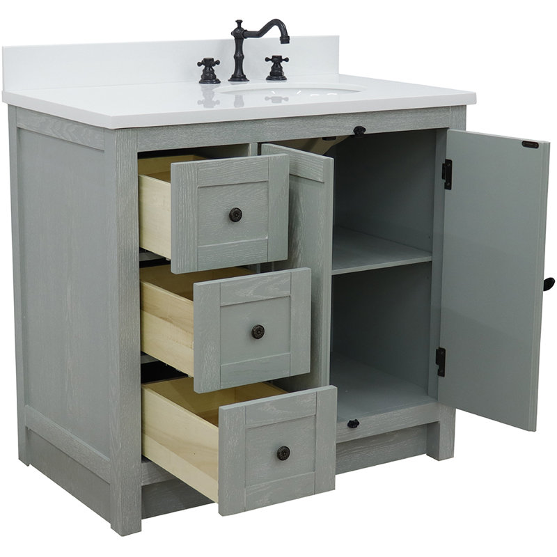 Ensemble de meuble-lavabo simple 37 po Seshadri, Quartz blanc, Gris sauge