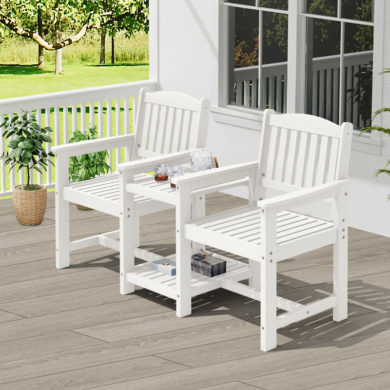 HDPE All-Weather Outdoor Adirondack Chair With Double-Layer Table, Dark Orange