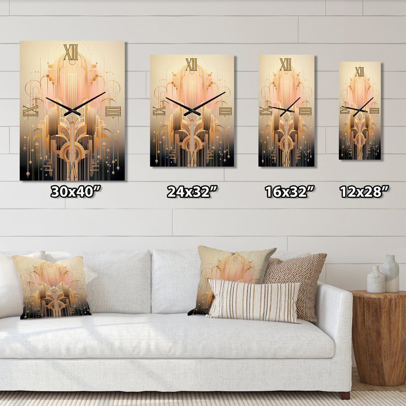 Art Nouveau, géométrie rose I - très grandes horloges murales géométriques modernes, H 32 po x l 24 po x P 1 po