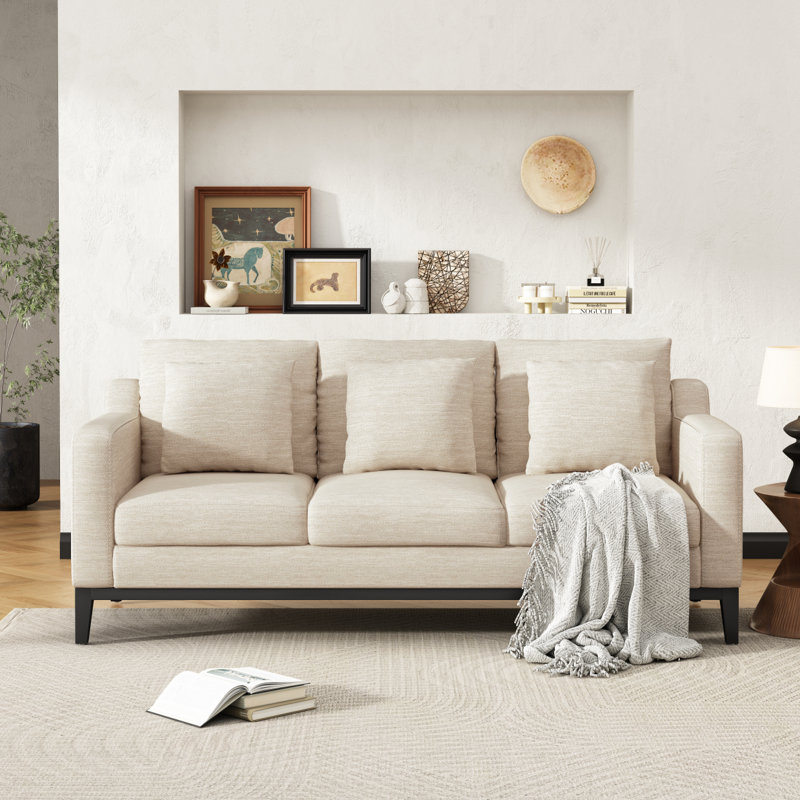 Canapé à accoudoirs carrés 80 po Bronte-May, Polyester beige