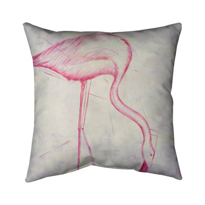Pink Flamingo Sketch - Bird Bedroom – Outdoor Throw Pillow with Insert, Weather-Resistant