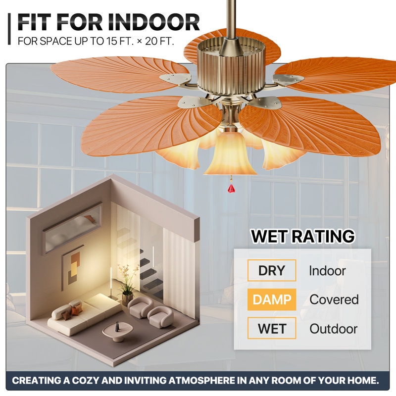 Golden Polished Tropical Ceiling Fan with LED Lights and Remote
