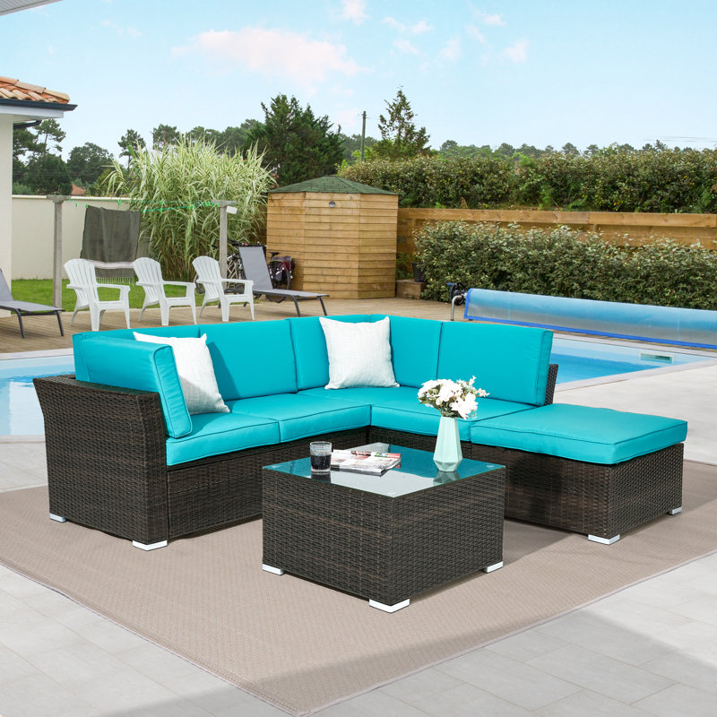 5 - Person Patio Conversation Set with Cushions, Lake Blue