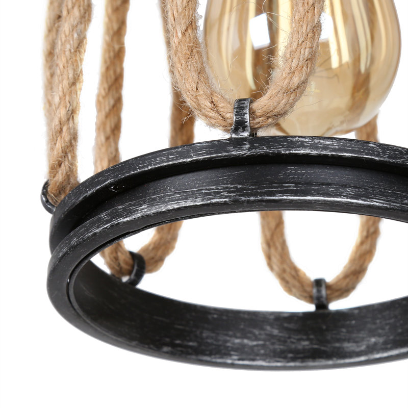 Luminaire suspendu cylindrique 1 lumière avec détails en corde