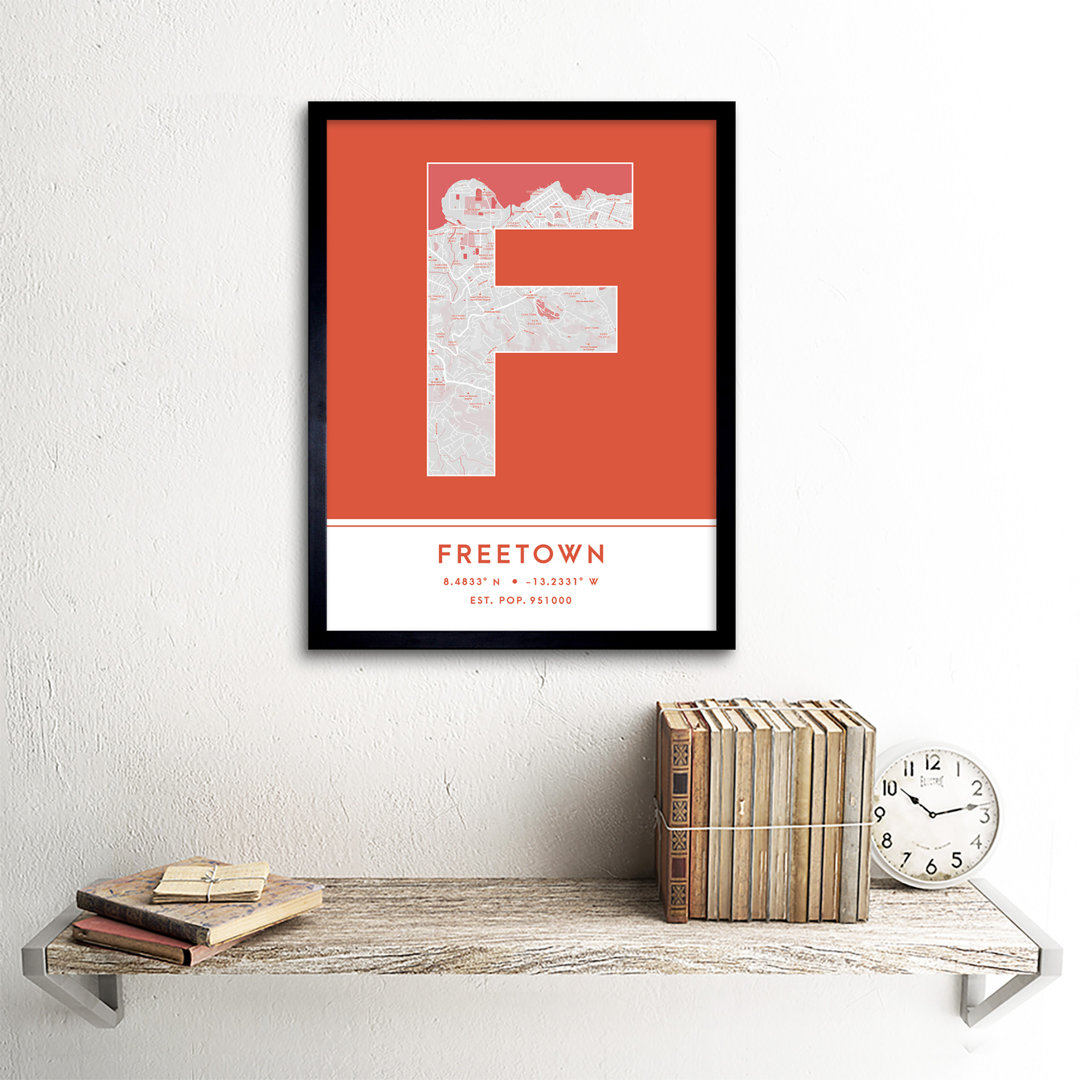 Freetown City Map Freetown Orange by Wee Blue Coo - Single Picture Frame Typography