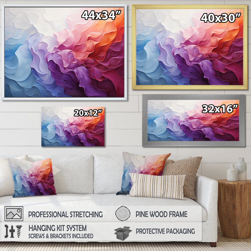 Arc-en-ciel blanc coloré II - art mural arc-en-ciel, Cadre doré à coins fermés, H 30 po x l 40 po x P 1,5 po