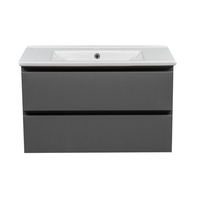 Modern Wall-Mounted Bathroom Vanity with Washbasin Edison Gray Matte Collection Non-Toxic Fire-Resist GM MDF-32"-No Mirror