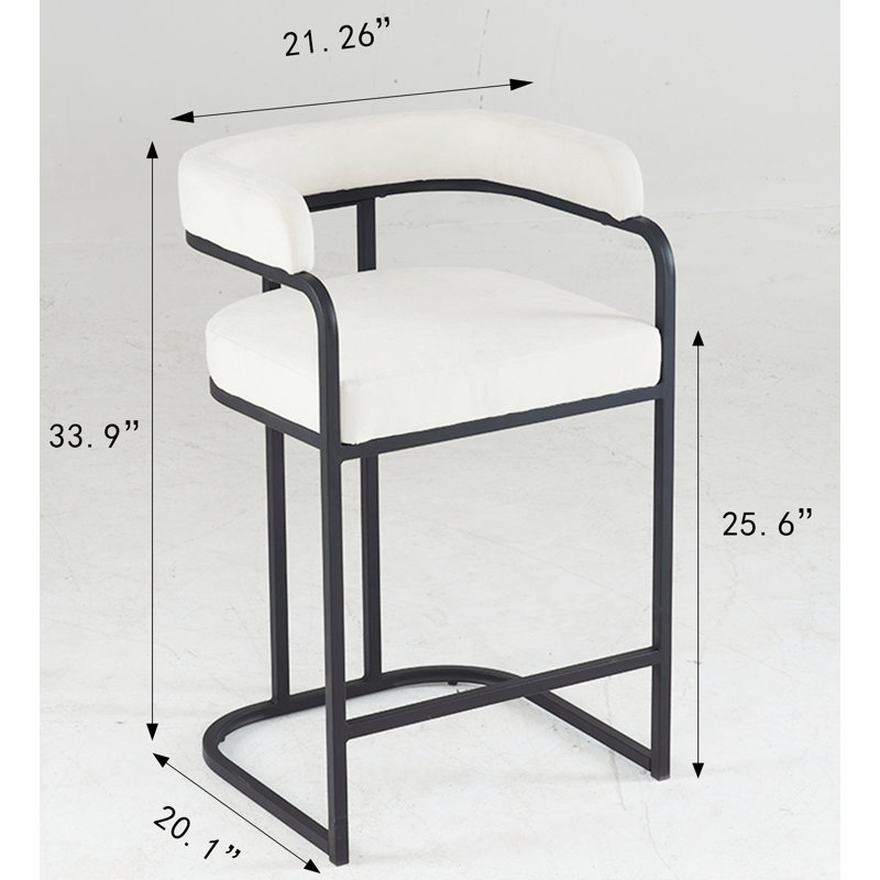 Chenille Bar Stools Set of 2 – Upholstered Seats, Metal Frame and Ergonomic Design for Kitchen Island or Home Bar, White