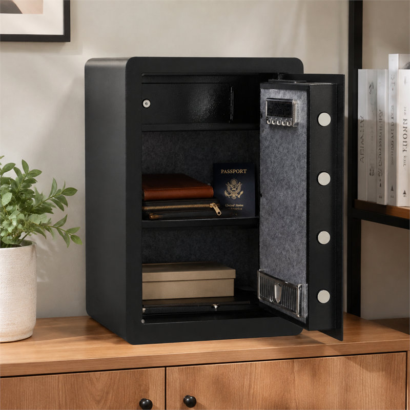 Coffre-fort domestique en acier de 60 cm de hauteur et de 62 litres, idéal pour ranger argent liquide, or et autres objets de valeur.