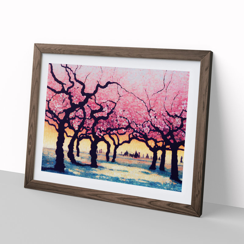 Enigmatic Cherry Blossom Trees - Single Picture Frame Print, 34cm H x 46cm W x 2cm D, Walnut Framed