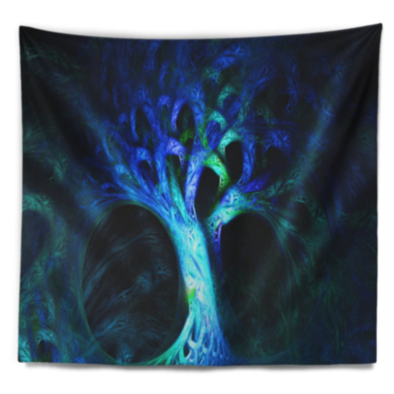 Tapisserie abstraite arbre magique bleu psychédélique, H 50 po x l 60 po