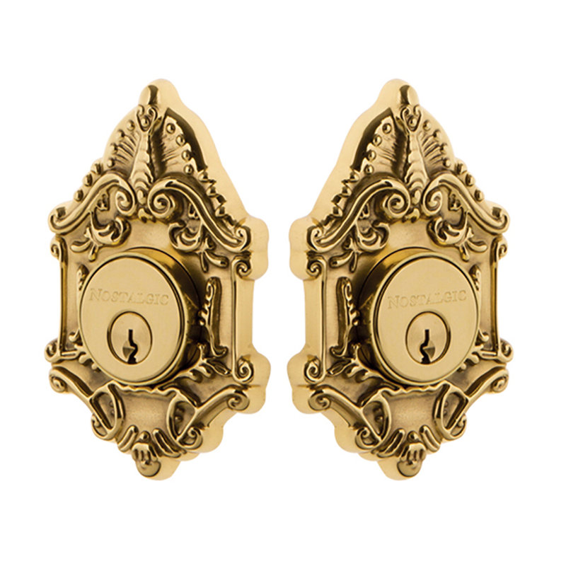 Nostalgic Warehouse Victorian Plate Double Cylinder Deadbolt, Polished Brass, 2.75