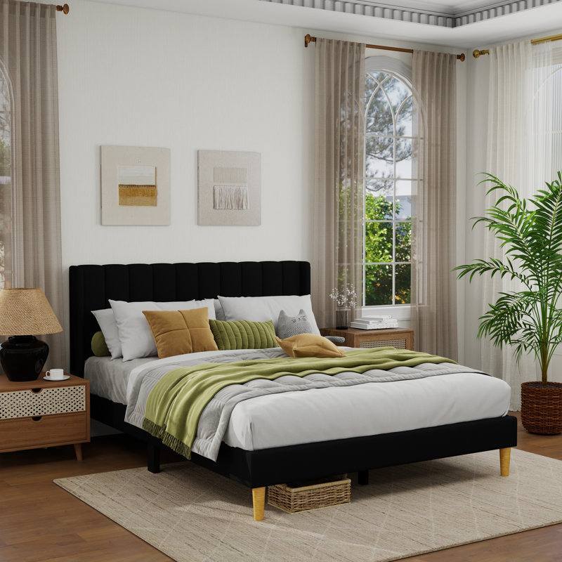 Sutter Upholstered Wingback Bed, Queen, Black