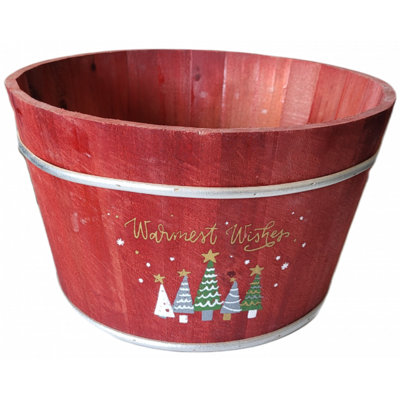 Warmest Wishes With Multi Coloured Trees Red Wood With Silver Trim Bucket