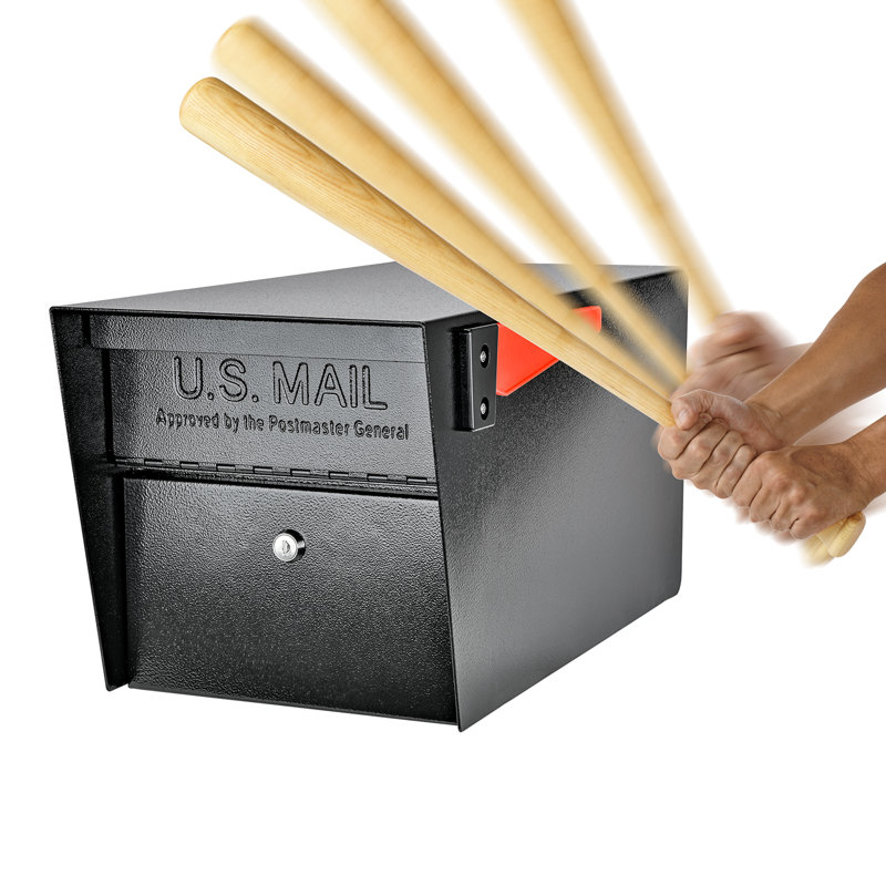 Black Steel Lockable Post Mounted Mailbox with Dual Access