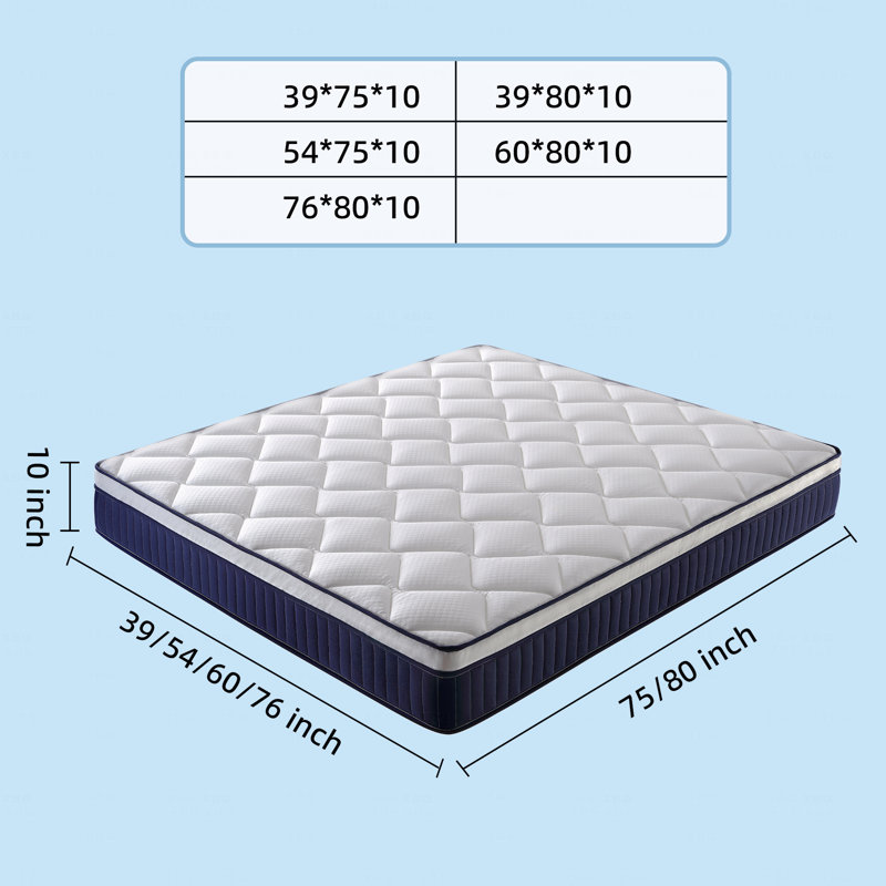 Ressort ensaché pour matelas 10 po avec mousse certifiée Certipur, matelas dans une boîte, ressorts ensachés individuels, ferme moyenne, matelas en mousse à mémoire de forme