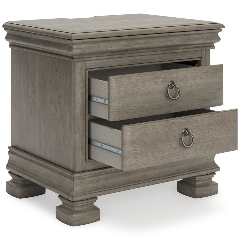 Lexorne Gray Traditional 3-Drawer Nightstand with USB Charging