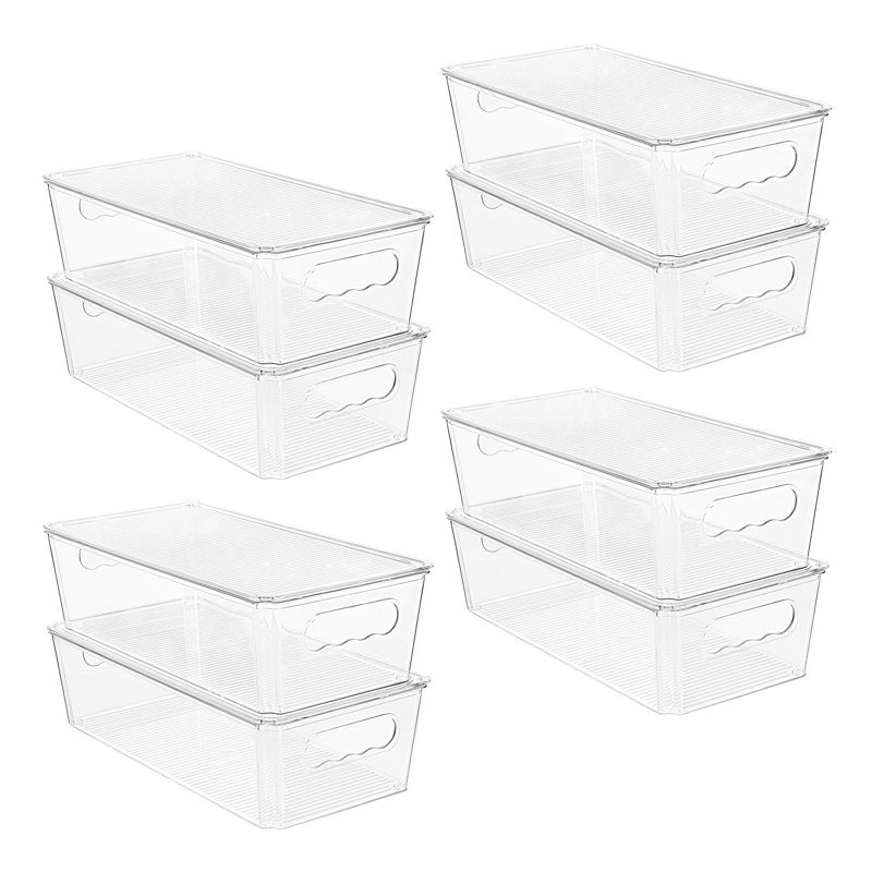 8-Pack Clear Plastic Organizer And Storage Boxes With Lids, Stackable, And Handles