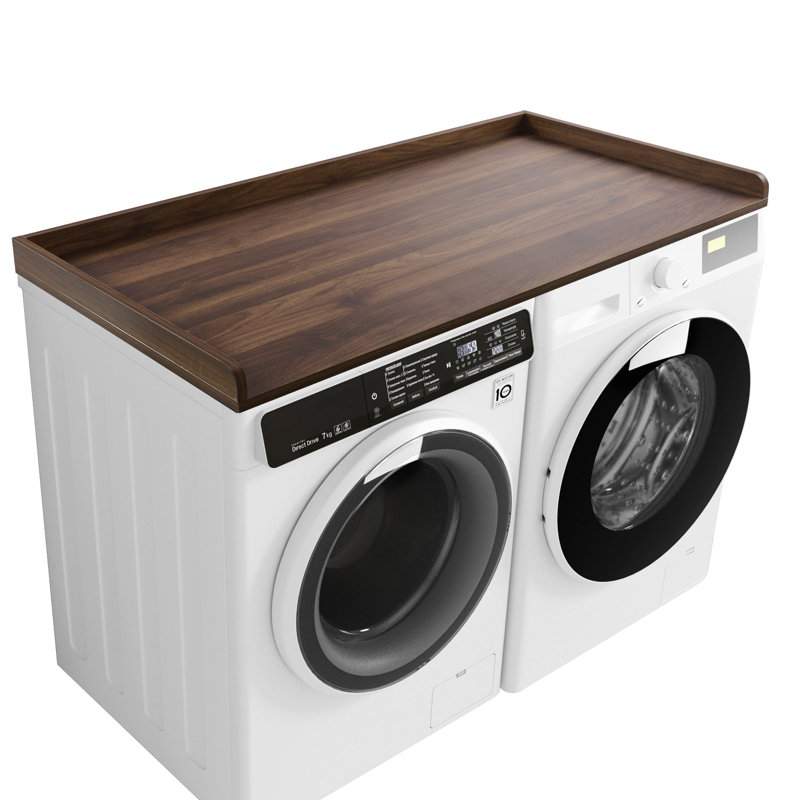 Kaboon Washer Dryer Countertop with Edge Rails, 27.5" x 54", Laundry Room Organization, Dark Walnut