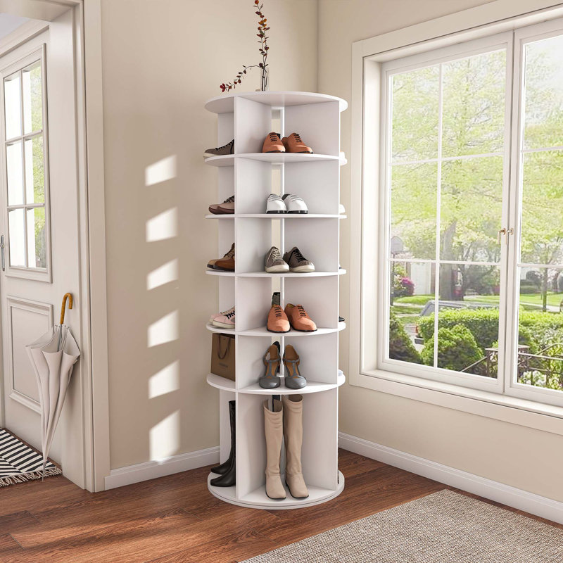 Spinning Shoe Rack,Free Standing 360° Revolving Shoe Organizer,High Bottom Design Shoe Tower, 63.39" H x 23.62" W x 23.62" D