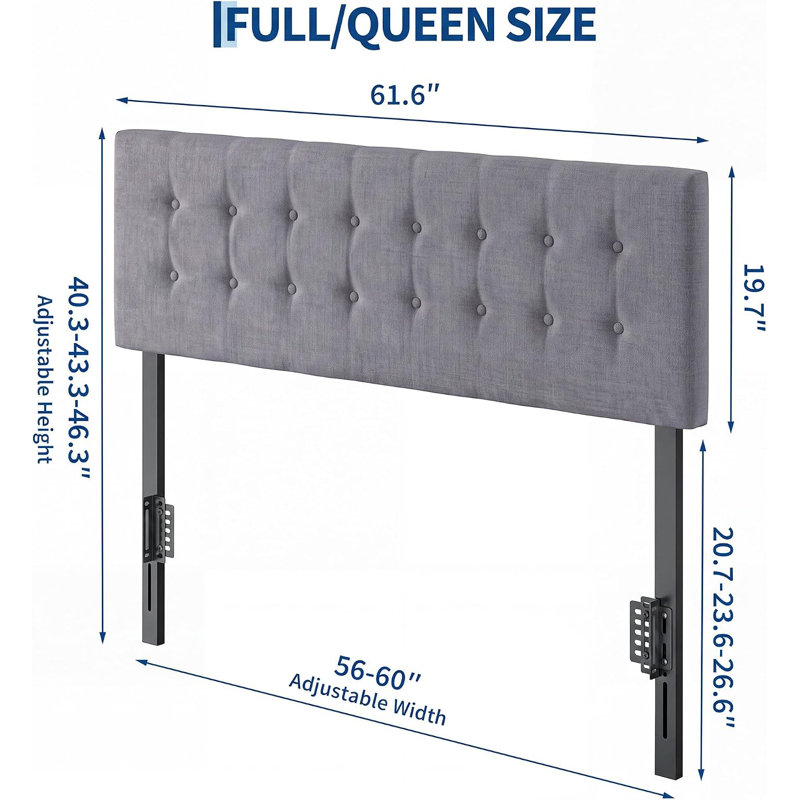 Tête de lit simple, pour lit double/queen, recouverte de lin gris, Grand gris clair