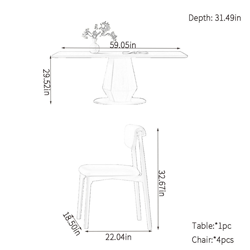 Rectangular rock plate dining table sets, 29.52"H x 59.05"L x 31.49"W 