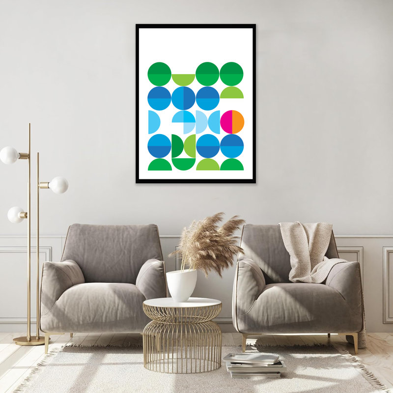 «Spring Fling Bauhaus», impression d'art abstrait coloré, 48" H x 36" W, Maple (Light Natural Wood)