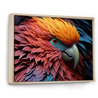 Reproduction d'art sur toile rouge et jaune plumage mystique tropical Rhapsody I
