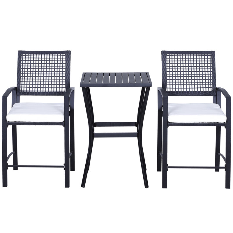 3Pcs Patio Bar , Outdoor Furniture With Soft And Soothing Cushion. Perfect For Backyards, Lawn, Deck, Poolside. Tall Chairs Have Footrests, All-Weather, Black Steel Cushions, All-Weather. For Steel,