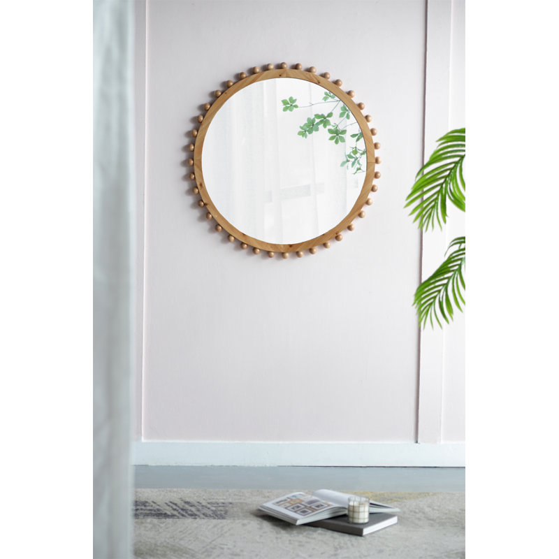D34 "Miroir rond en bois avec cadre perlé