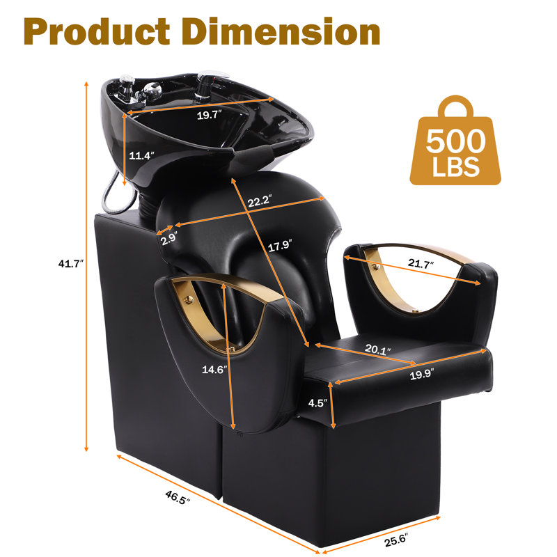 Fauteuil de massage en similicuir, lit de shampooing, noir