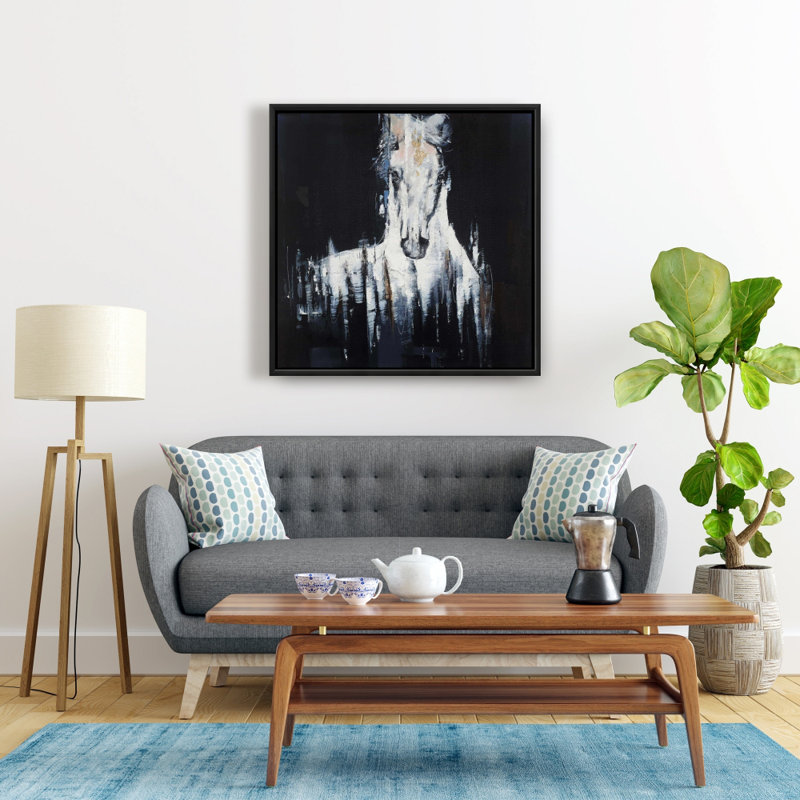 «Cheval blanc abstrait sur fond noir»