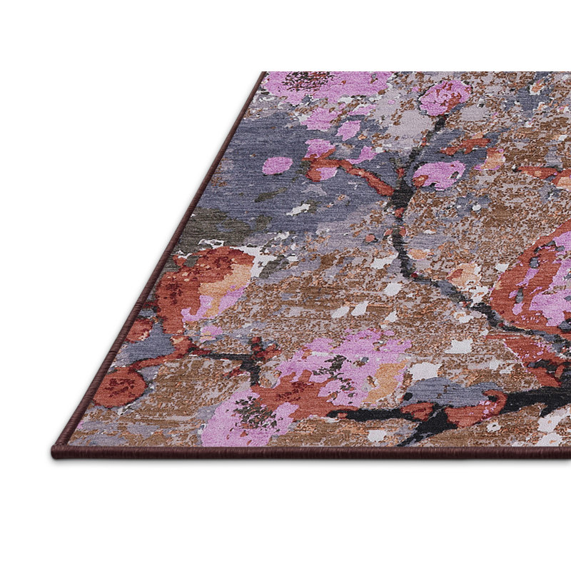 Tapis à motif abstrait rose / rouge / noir Carnbore, Rectangle 6 pi x 9 pi