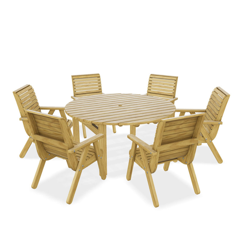 Pepe Garden Furniture Dining Sets 6 - Person Wood Patio Dining Set with Round Table
