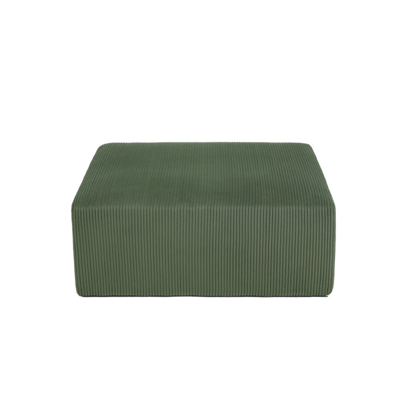 Upholstered Green Corduroy Square Ottoman – Fully Compressed, No Assembly Required, Green