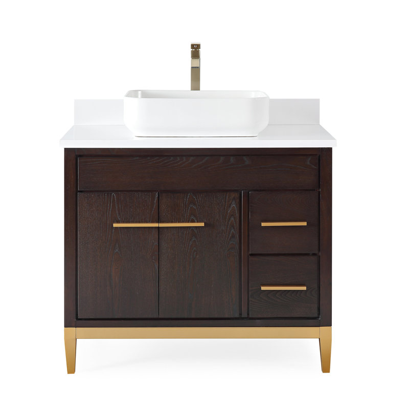 Andreka 36'' Single Bathroom Vanity with Top, White, Espresso