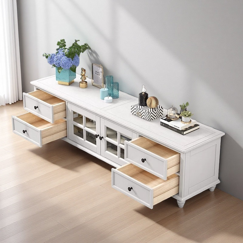 Meuble télé en bois massif de style américain blanc