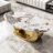 Eriksen Luxury Oversize 49.2" Oval Coffee Table, Contemporary Center Table, Marble Coffee Table Top with Oversized Sphere Support for Living Room, Stainless Steel Base -559995447-565654171