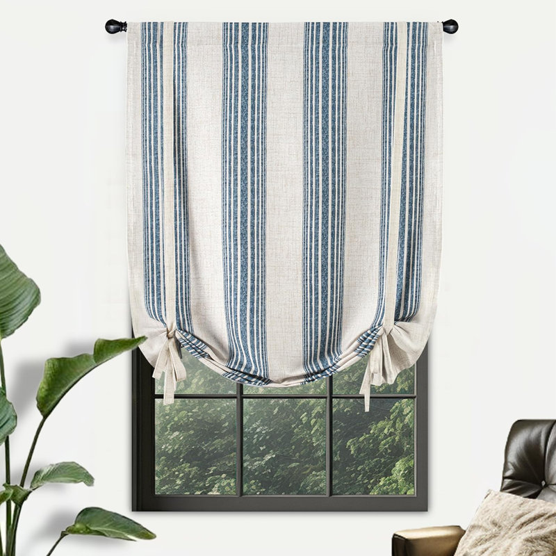Rideau occultant en lin à double couche Chris , Bleu marine jean, L 25 po x L 47 po
